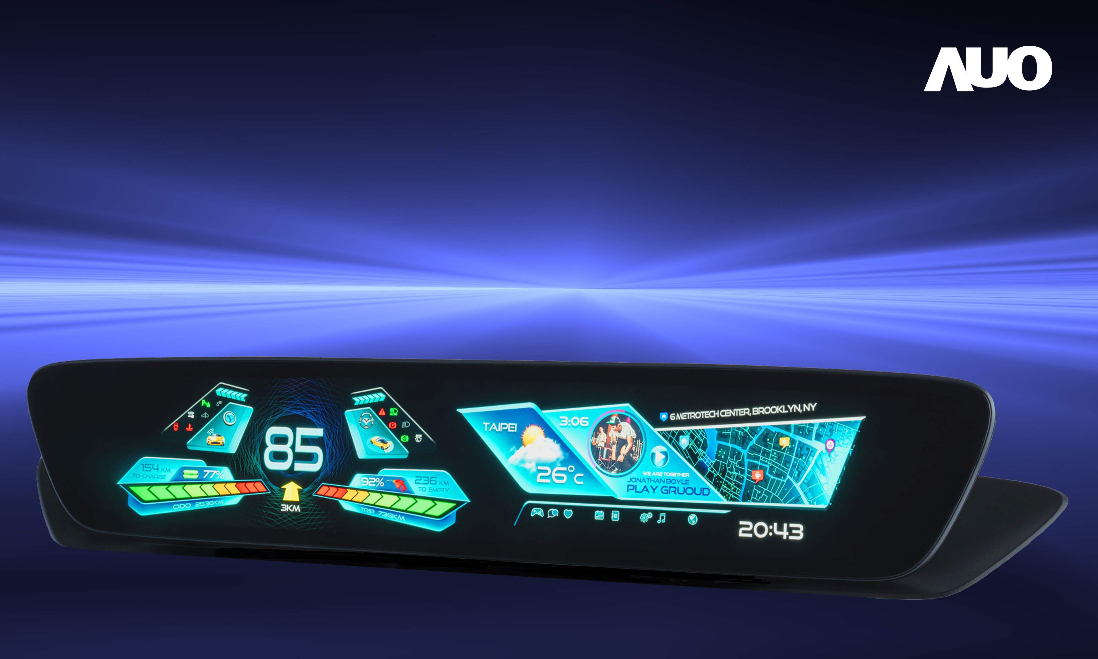 凯发30.4吋異形曲面AmLED車載顯示系統，為一兼具儀表板及中控台人機介面的創新車載顯示系統，結合美學設計，提升車內科技沉浸感及使用體驗，讓車載顯示的未來應用更加多元化