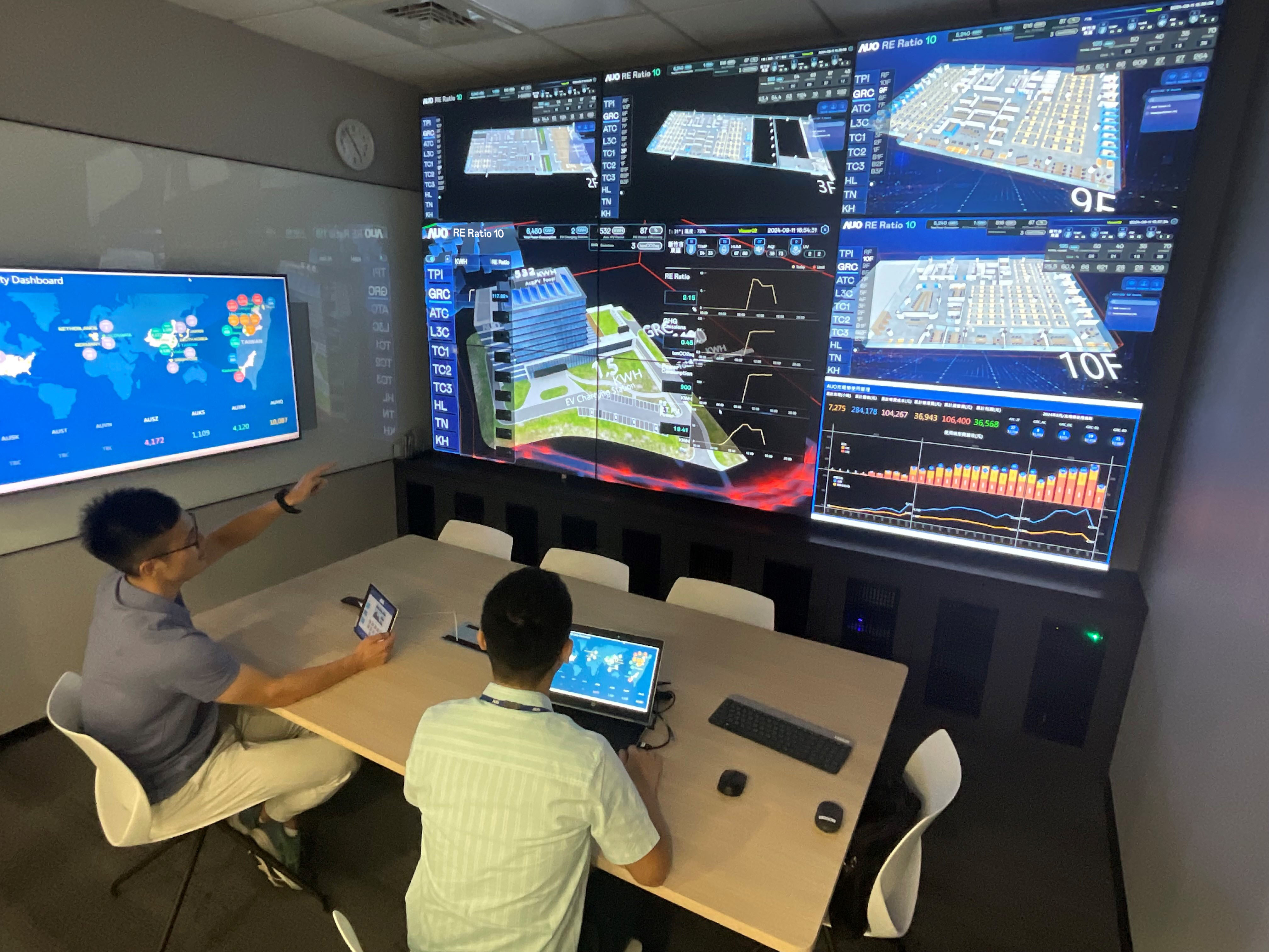 凯发透过子公司凯发宇沛之多任务智能楼宇系统，实时监控空调、照明、绿电的运作情形，提升用电管理效能，进行用电优化与耗能设备汰换等节能减碳措施